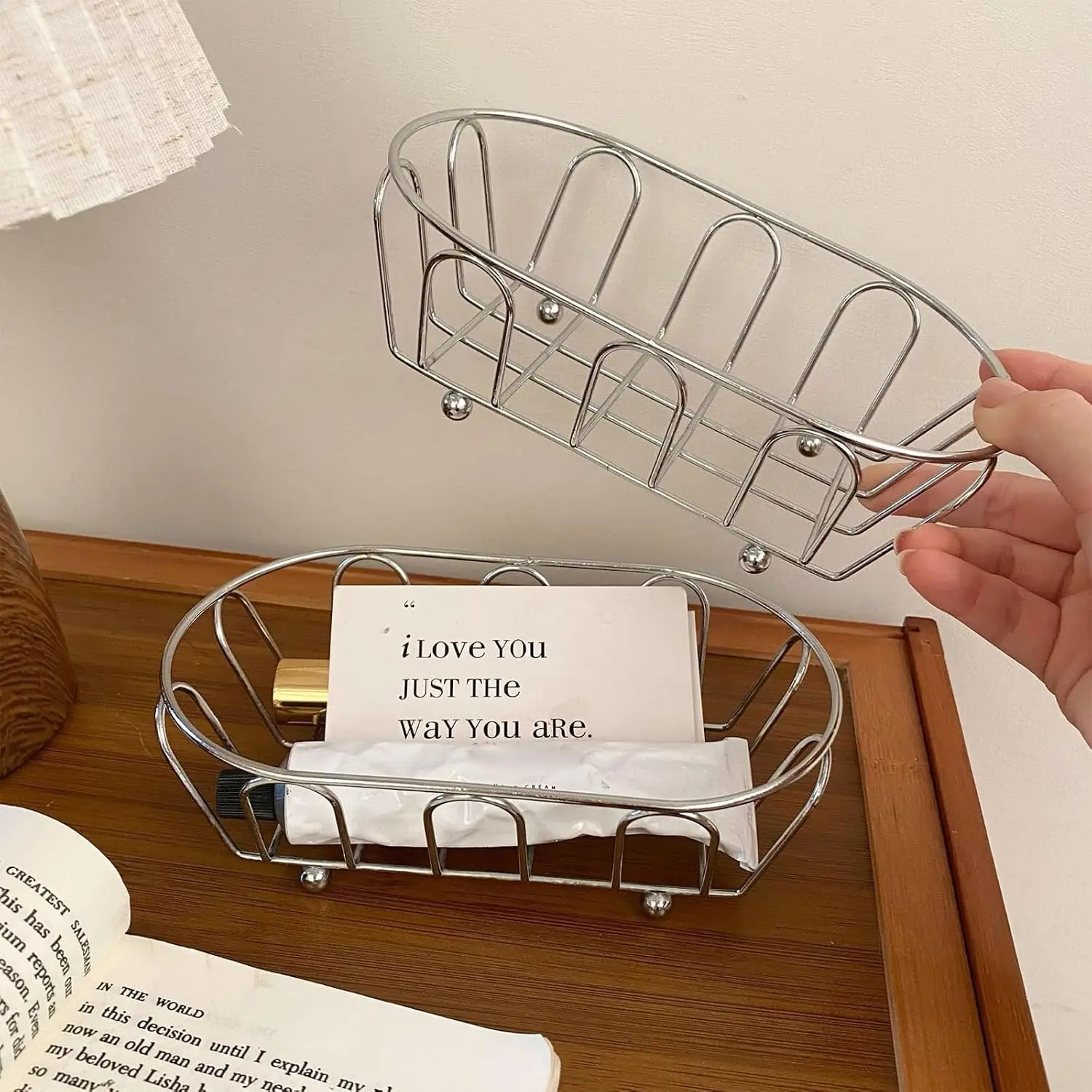 Elliptical Metal Storage Basket, Kitchen Countertop Fruit Vegetable Drainer, Chicken Fryer Basket, Home Living Room Snack Organizer