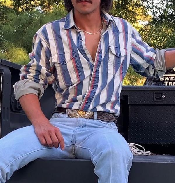 Men's Western Cowboy Style Retro Print Loose Long Sleeve Shirt Striped Casual Button Autumn Top Suitable for Streetwear Menswear233