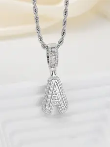 1pc Cubic Zirconia Letter Pendant & 1pc Stainless Steel Twisted Chain, 26 English Letters Unisex Popular Fashion Classic Hip Hop Retro Pendant Necklace, Dainty Initial Necklaces, Suitable For Daily Wear Or Party, Gift For Valentine