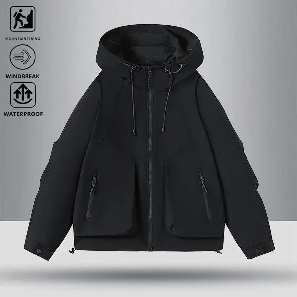 Men's Outdoor Mountaineering Simple Solid Color Windproof Waterproof Hooded Jacket Coat