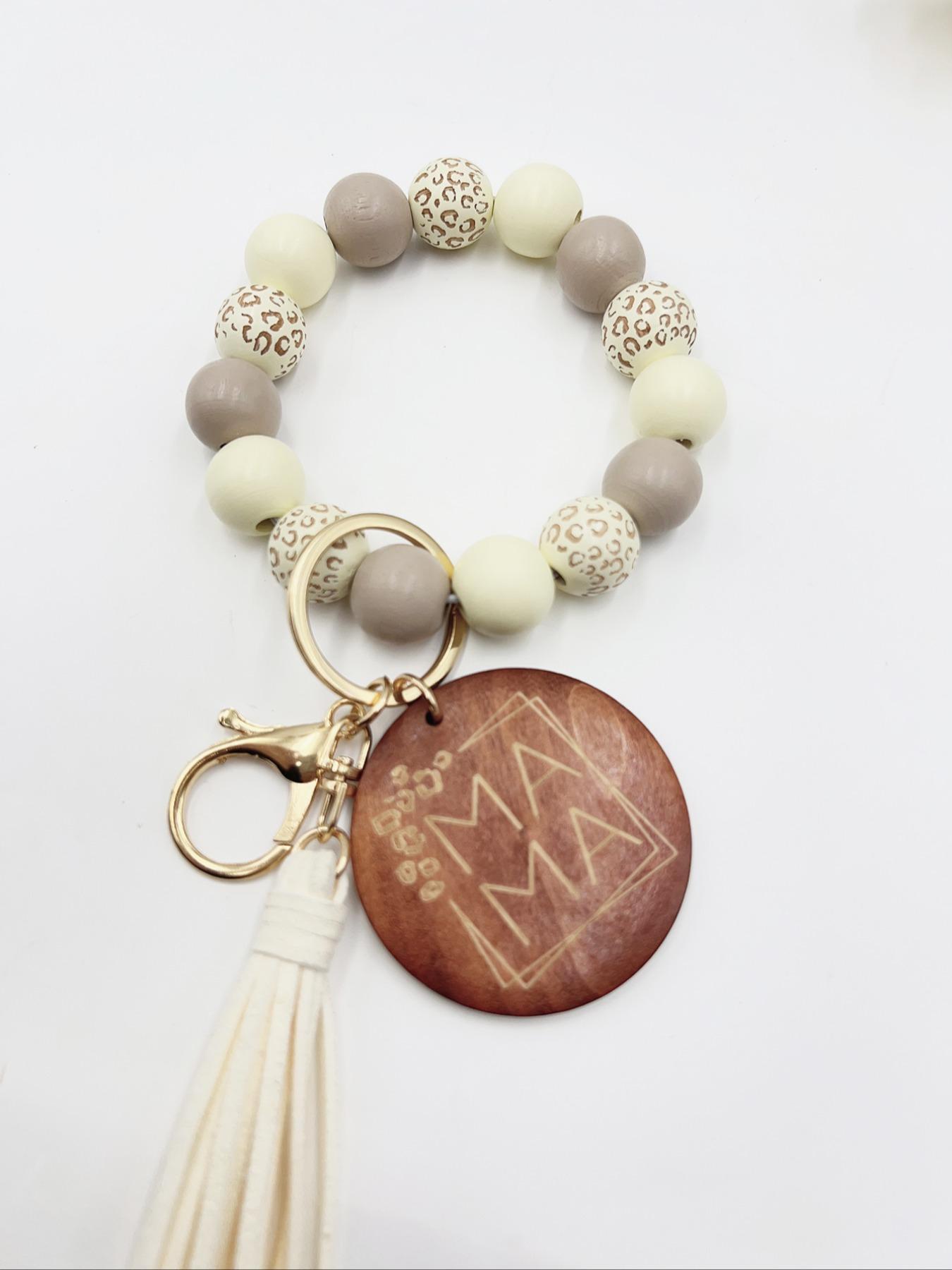 Unisex Colorblock Beaded & Tassel Decor Keychain, Boho Style Wristlet Keychain for Women & Men, Cute Accessories for Birthday Gift, Beaded Wristlet Keychain