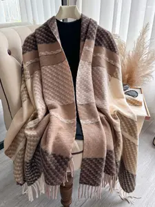 Women's Plaid Pattern Tassel Decor Shawl, Casual Soft Warm Thick Checkered Scarf for Fall & Winter, Fashion Accessories for Daily Wear