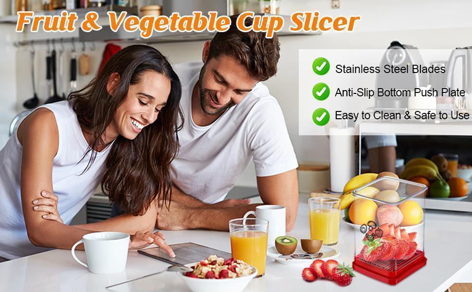 Cup Slicer Fruit Strawberry Cutter: Strawberry Slicer with Push Plate- Stainless Steel Cup Slicer, Quickly Making Fruits Vegetable Egg Banana Salad, Kitchen Portable Slicing Tool Cutting Gadget Cute Modern