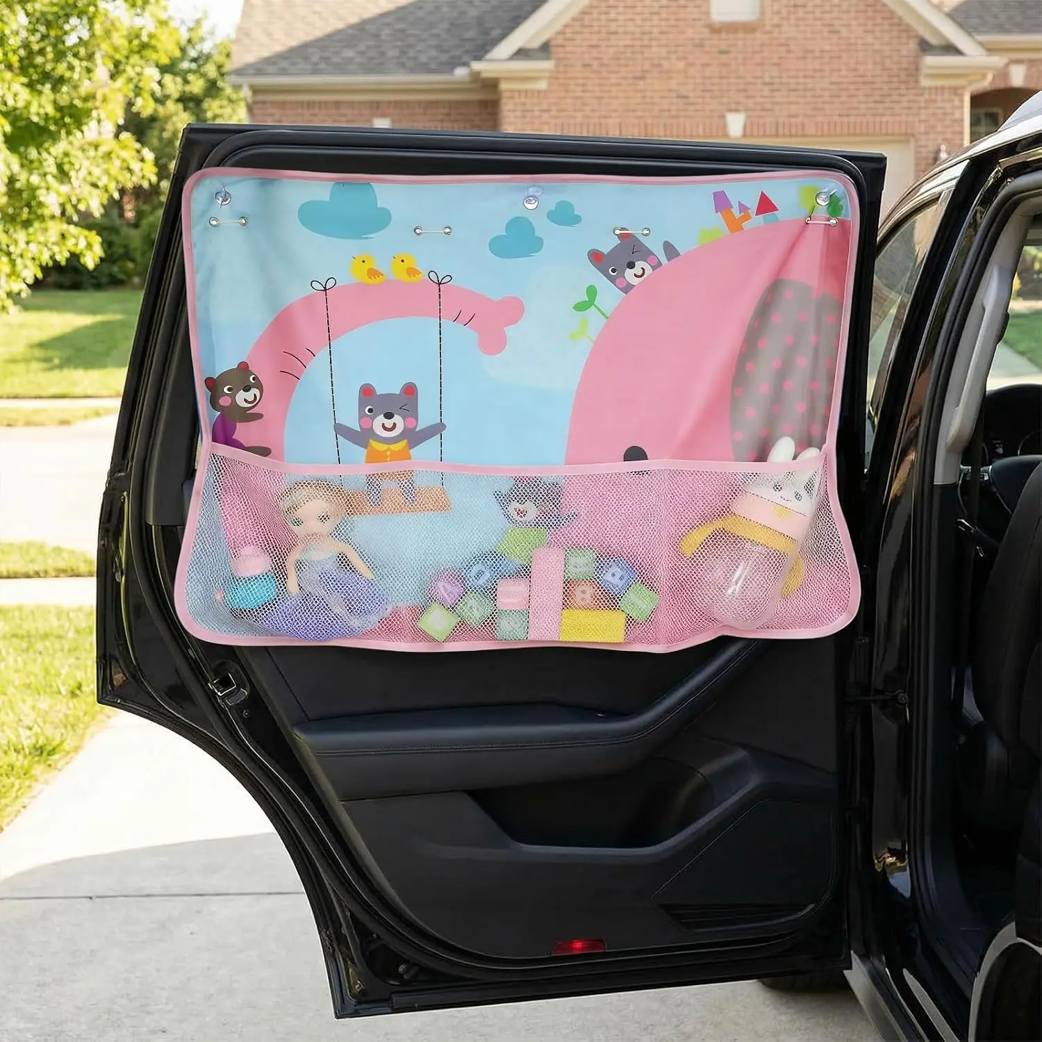 Window Shade for ,  Sun Shade Curtain with Storage Pockets & Suction Cups, Cartoon Sun Blocker Blind for Side Windows, Blocks Heat,  Cover for SUV Sedan ( Elephant)