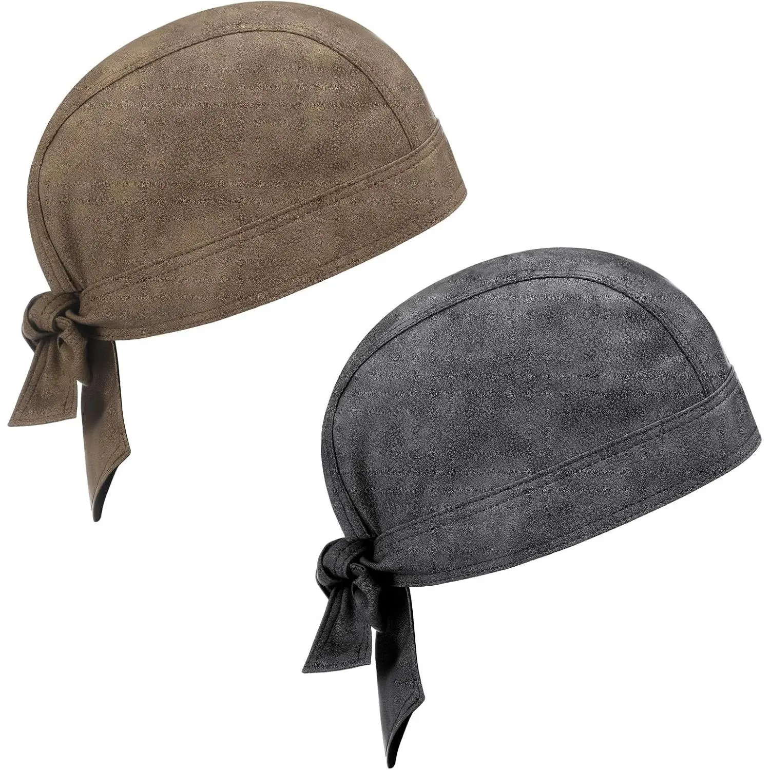 2 Pcs Leather Biker Skull Cap for Women Distressed Motorcycle Bandana Doo Rags Adjustable Skull Cap
