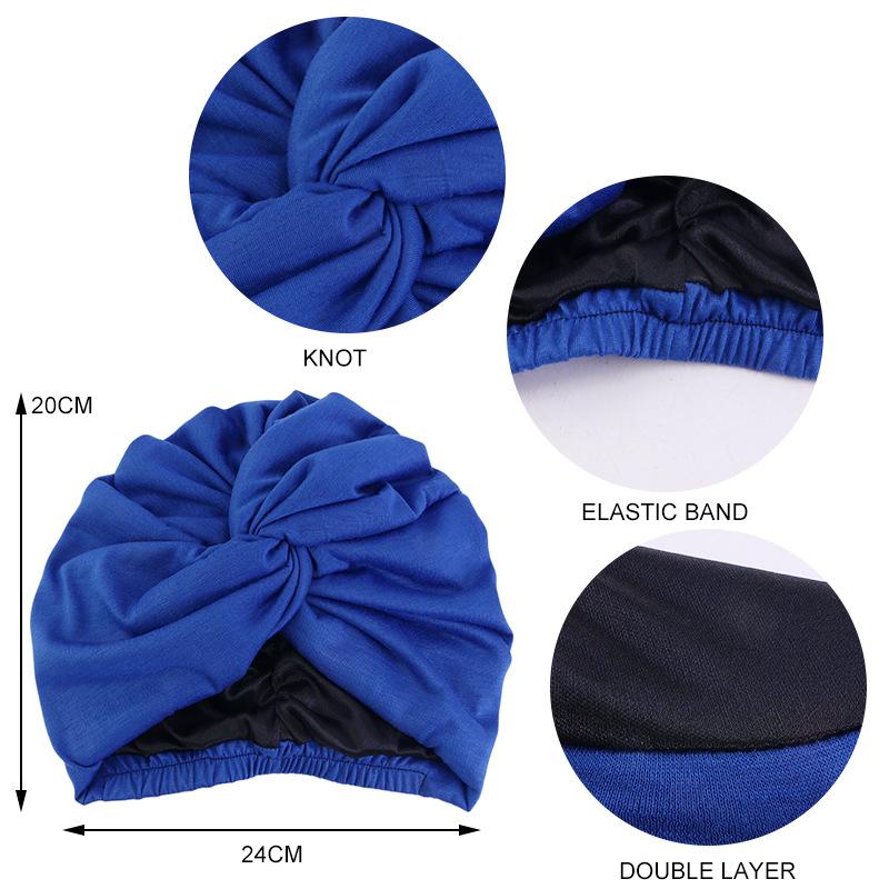 Double Layer Satin Indian Turban, Elastic Cross Twist Chemo Head Wrap