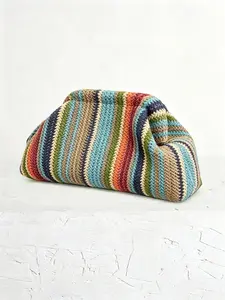 Elegant and gentle retro practical texture striped grass woven cloud bag, fresh and artistic style with a niche design and fashionable hand-held bag, suitable for beach vacations, daily commuting, and friend gatherings