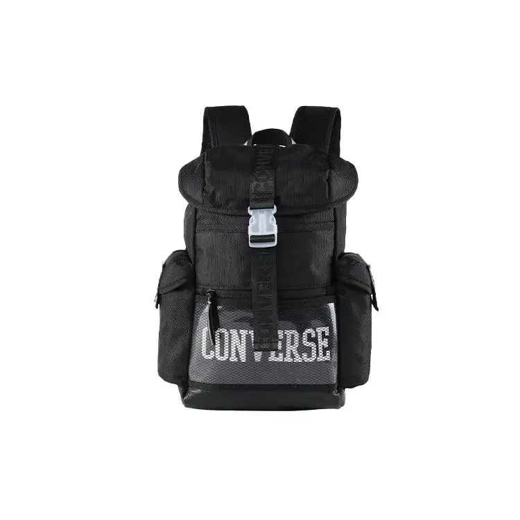 Converse Fashion Flip-Top Large-Capacity Polyester Backpack for Men and Women, Classic Unisex Style in Black