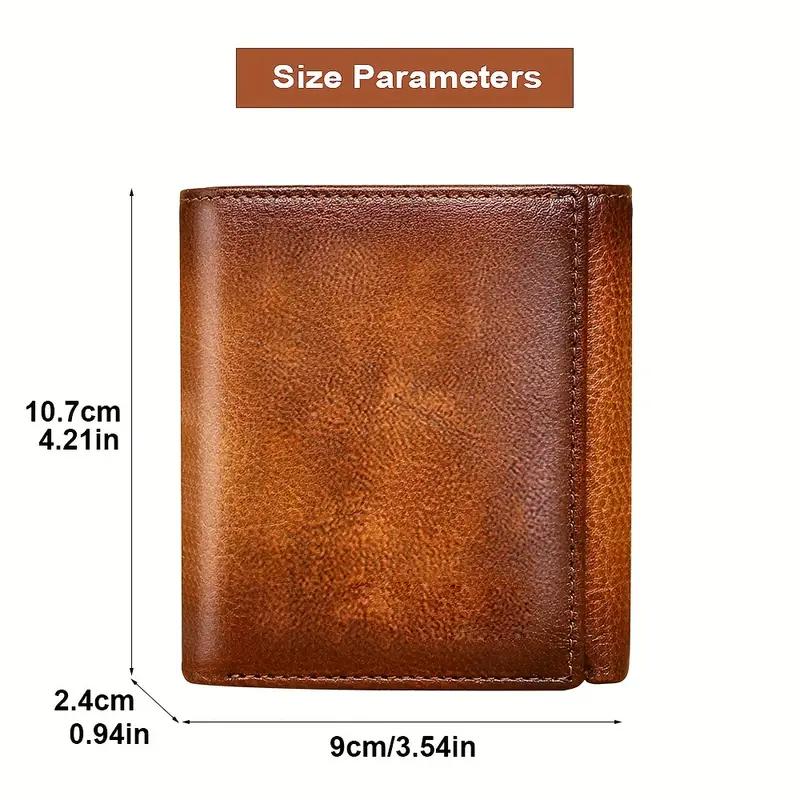 Premium Men’s Trifold Wallet - RFID Blocking Genuine Cowhide Leather, Dual ID Windows, Large Capacity with Photo Slot, Retro Style RFID Anti-Theft Brush Short Wallet for Daily & Business Use