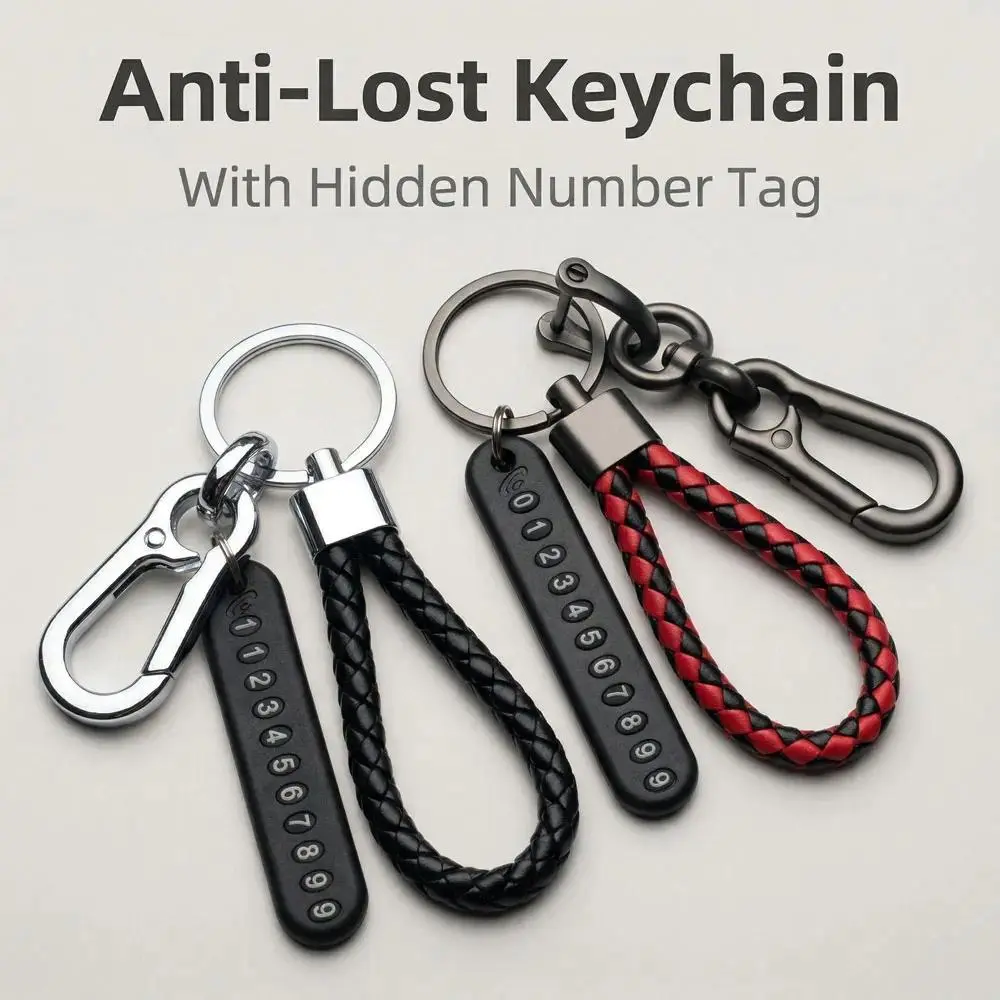 Simple Woven Rope Leather Pendant Keyring Anti-lost Car Moto Key Chain Ring Trendy DIY Mobile Phone Number Plate Keychain Gift