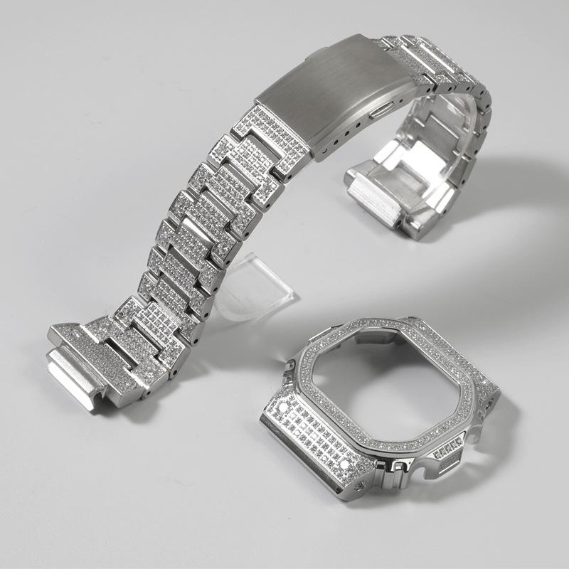 Casio small square diamond-encrusted metal watch case strap diamond watch accessories steel band