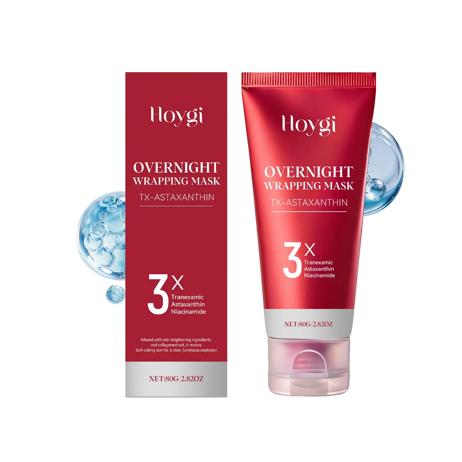 Astaxanthin Peel off Facial Mask, Hydrating Night Skin Care, Infused with Hydrolyzed Collagen & Ammonium Lactate, Soft Texture, Non-Heavy Feel