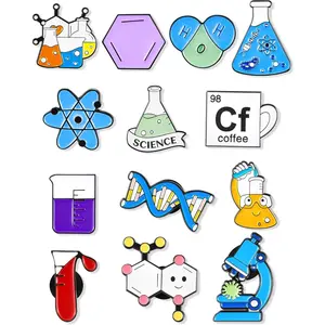 Taiyin 14 Pcs Science Pin Set Cute Enamel Lapel Pin Laboratory Pins Cartoon Scientist Science Pins Lapel Lab Alloy Brooch Pin for Badges Chemistry Bag Backpack Party Gift