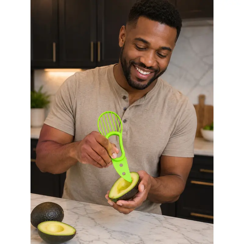 Manual Avocado Slicer and Fruit Cutter, Multifunction Kitchen Gadget for Peeling, Coring and Slicing Avocados, Easy Healthy Food Preparation Tool, Trending Home Kitchen Essential, Christmas Stocking Stuffer Gift for Women and Family