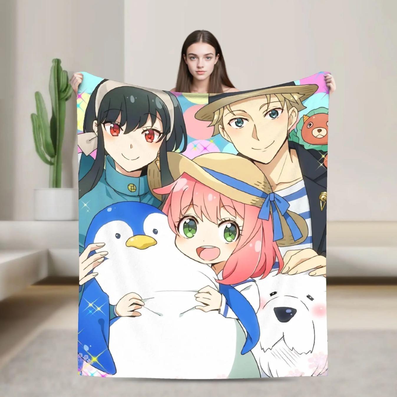 Spy x Family Anya Forger Flannel Blanket Soft Anime Throw Blanket Cozy Bed Sofa Travel Office Streetwear Style Warm Bedspread Gift for Fans
