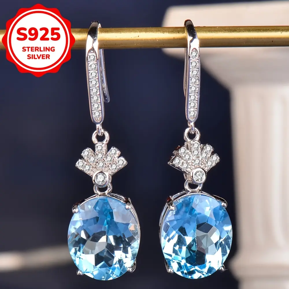 Women's 925 Silver Elegant Dangle Earrings with Natural Topaz, Sophisticated Costume Jewelry, Valentine's Gifts for Women