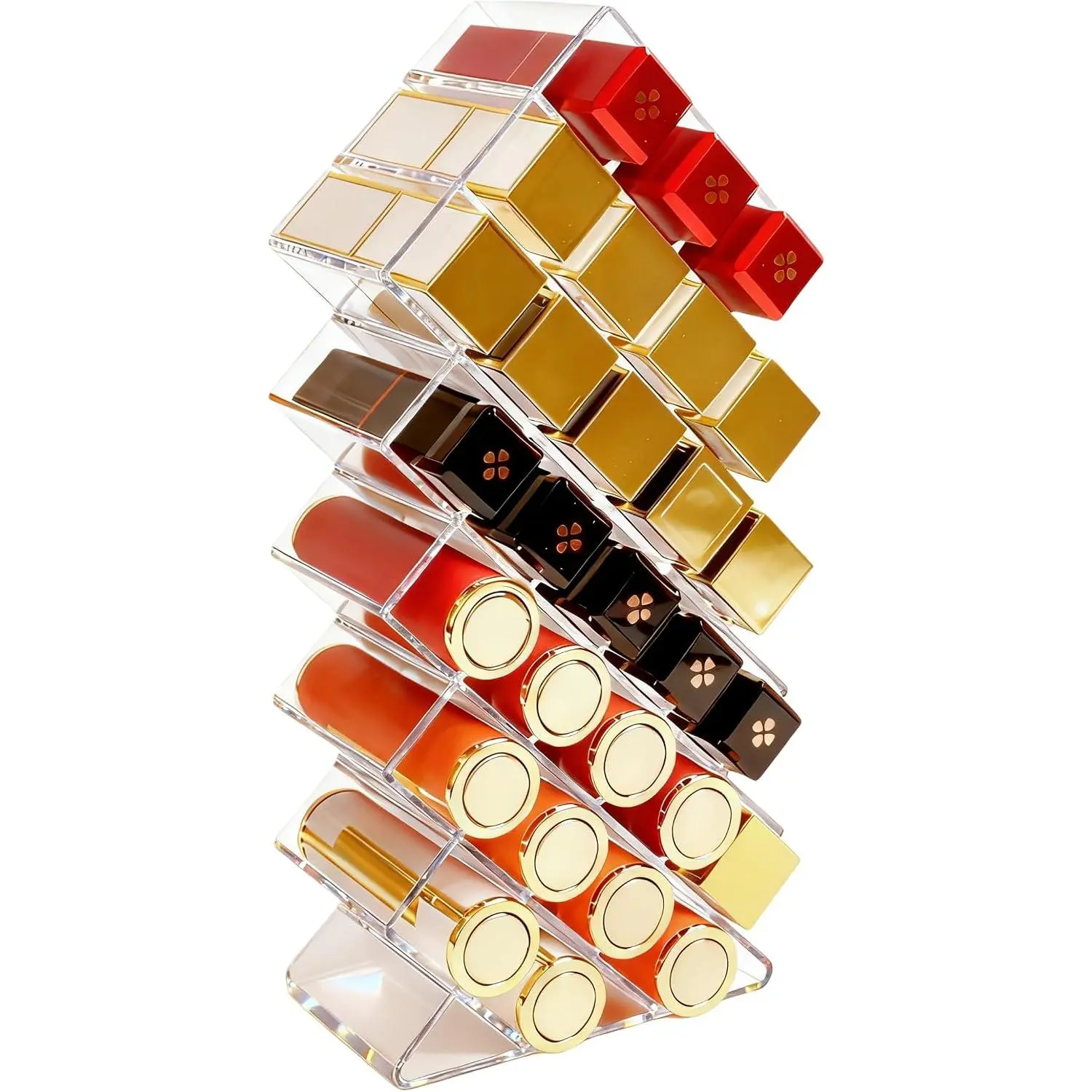 Lipstick Organizer Holder 28-Slots - Stackable Clear Fish Shape Lipstick Tower for , Countertop, Desktop - Space-Saving Storage Holder for Lip Gloss, Makeup Brushes