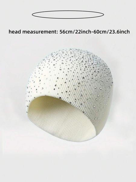 Starry Rhinestone Knitted Hat, Fitted Woven Acrylic Cap, Casual Elegant Street Style, Perfect for Autumn Winter Valentine's Day, Knit Hats