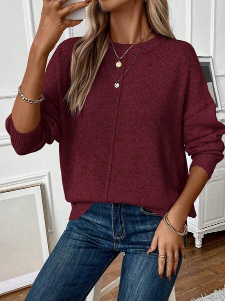 Women's Fall Winter Casual Fitted Knit Sweater, Round Neck Long Sleeve Pullover, Fashionable Simple Style, Versatile & Elegant Design Womenswear