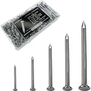 Picture  Nails for Concrete Wall - 345 count Masonry Nails Kit, 5 Sizes (3/4"-2"), Hardened Galvanized Steel for Brick & Drywall with Box