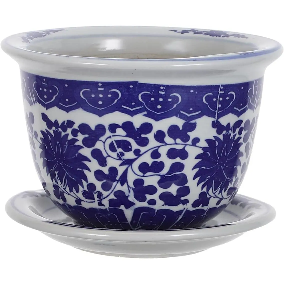 Chinoiserie White and Blue Planter: Chinese Ceramic Flower Pots Oriental Planter Pot  Style  Holder Succulent with Trays Balcony Yard  Decoration DIY