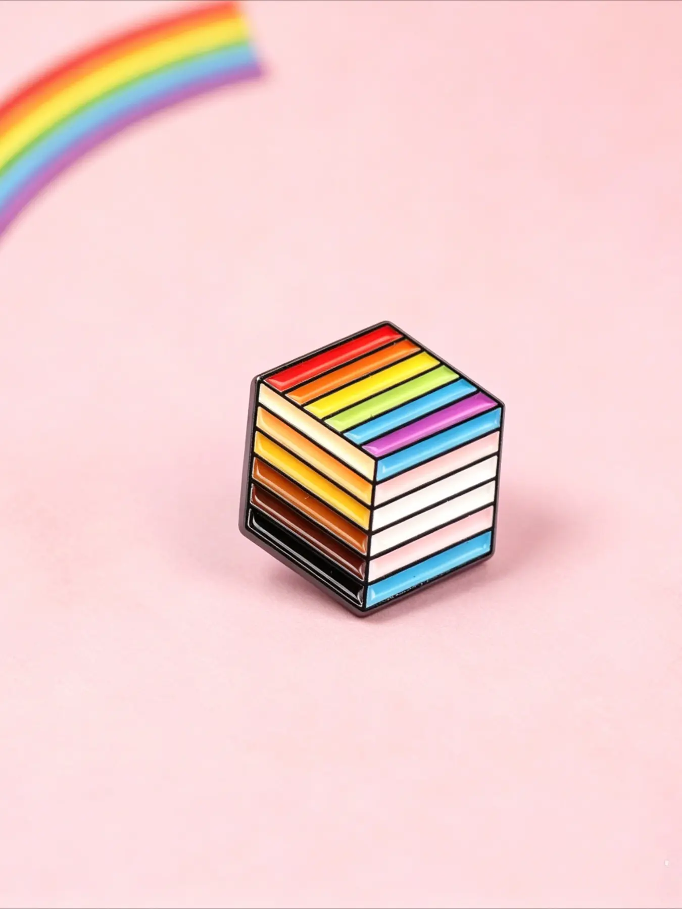 Cube Progress Pride Flag Enamel Alloy Brooch Pin, Multicolor Inclusive LGBTQ+ Symbol Lapel Pin Badge, Modern Geometric Statement Clothing Accessory, Ideal Gift for Pride Month & Equality Advocates