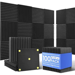 100 Pack Sound Proof  Panels, 1" x 12" x 12" Acoustic  Panels for Wall High Density Soundproofing Wedge Panels for  Studio Office  Room with 540 count Double-Side Adhesive