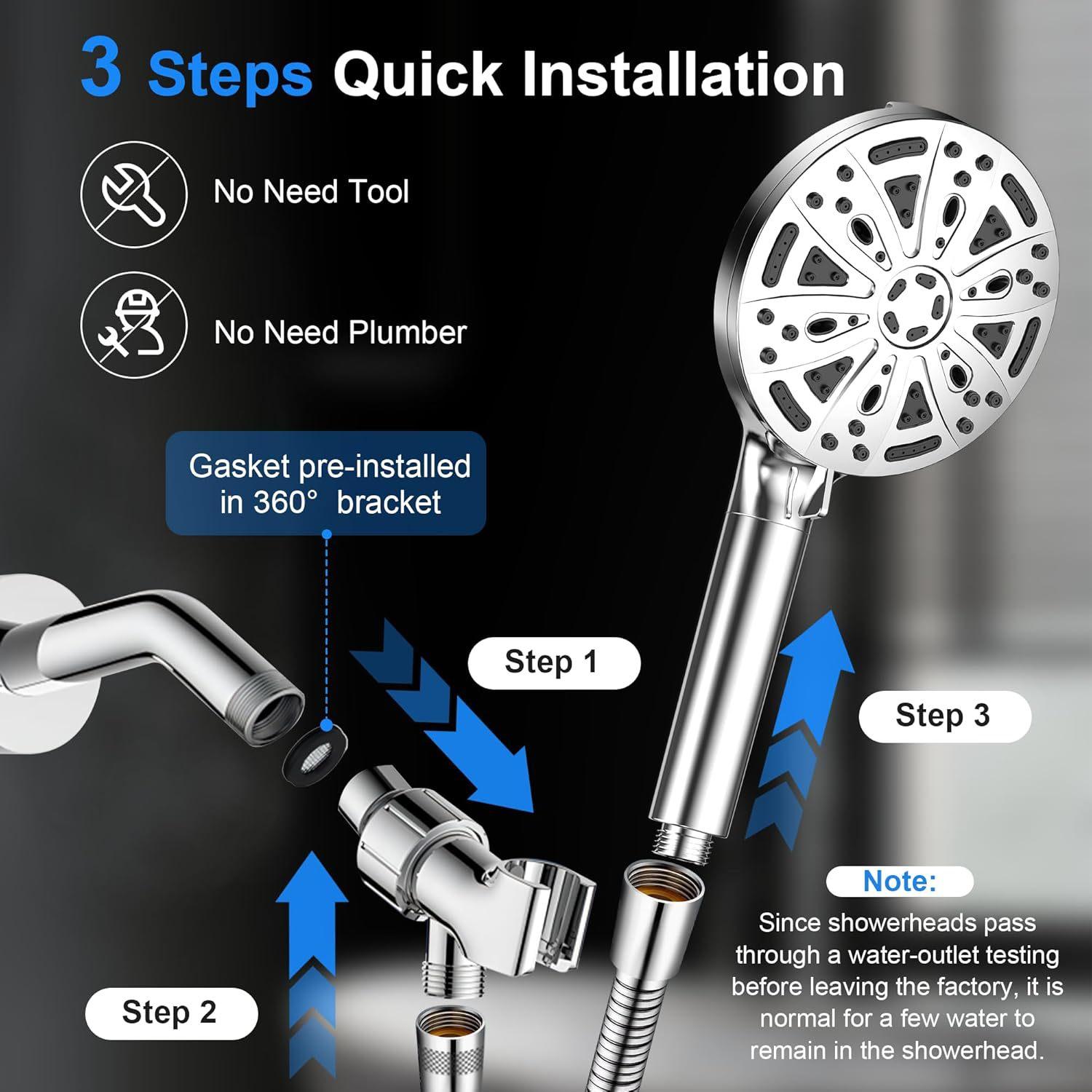 10-Function High-Pressure Handheld Showerhead Set with Spray Gun, Filtration, and Chlorine Removal