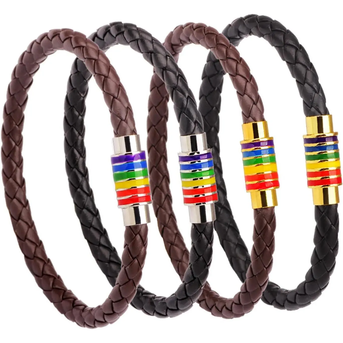 Rainbow LGBT Pride Bracelet for Men Women  Stainless Steel Braided LGBTQ Bracelets PU Leather Weave Plaited Bangle Gay & Lesbian Pride Wristband