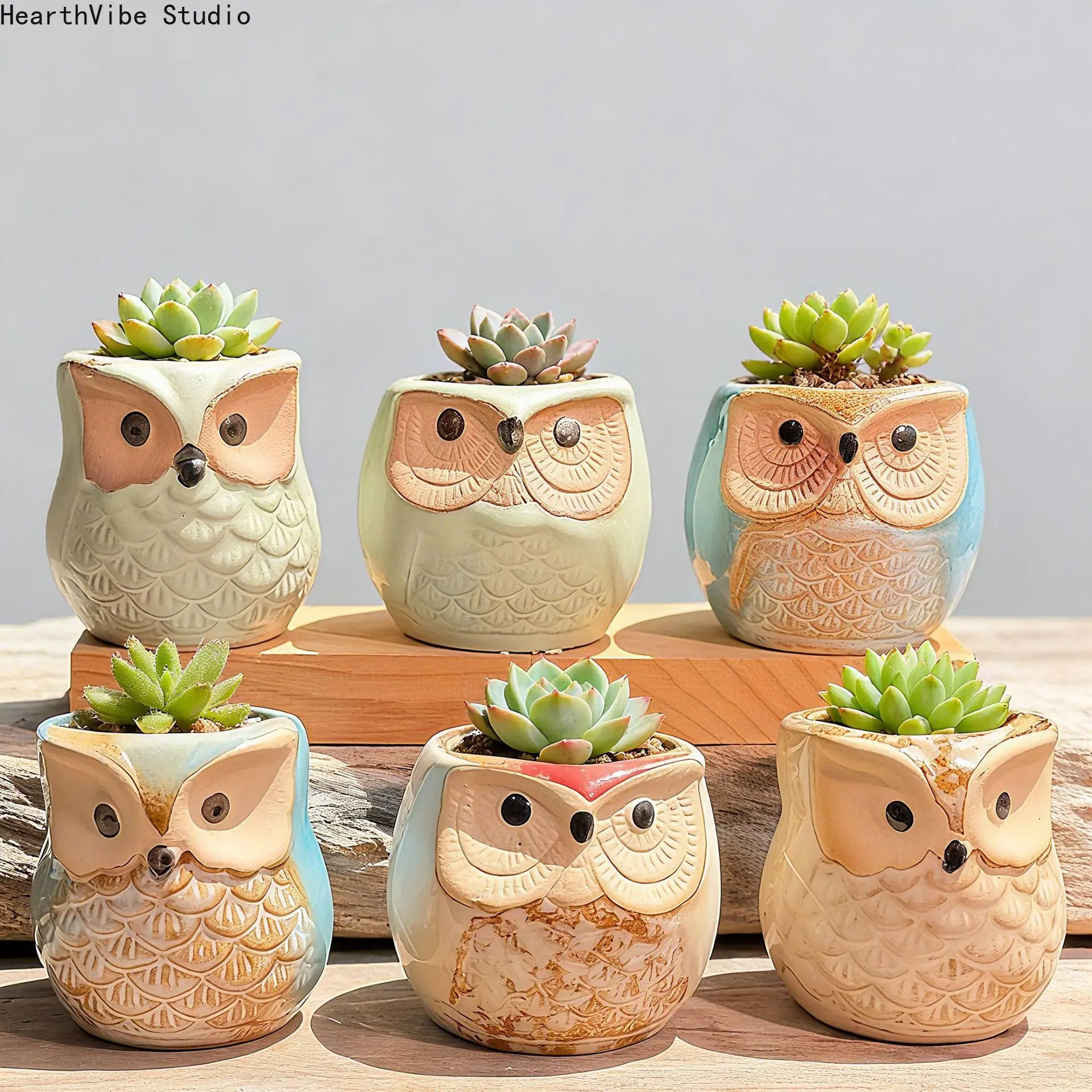 Cute Ceramic Owl Flower Pots & Planters, 2.5 Inch Mini Succulent Container with Drainage Hole for Home Office Decor, Gardening Gift, Nursery Pots