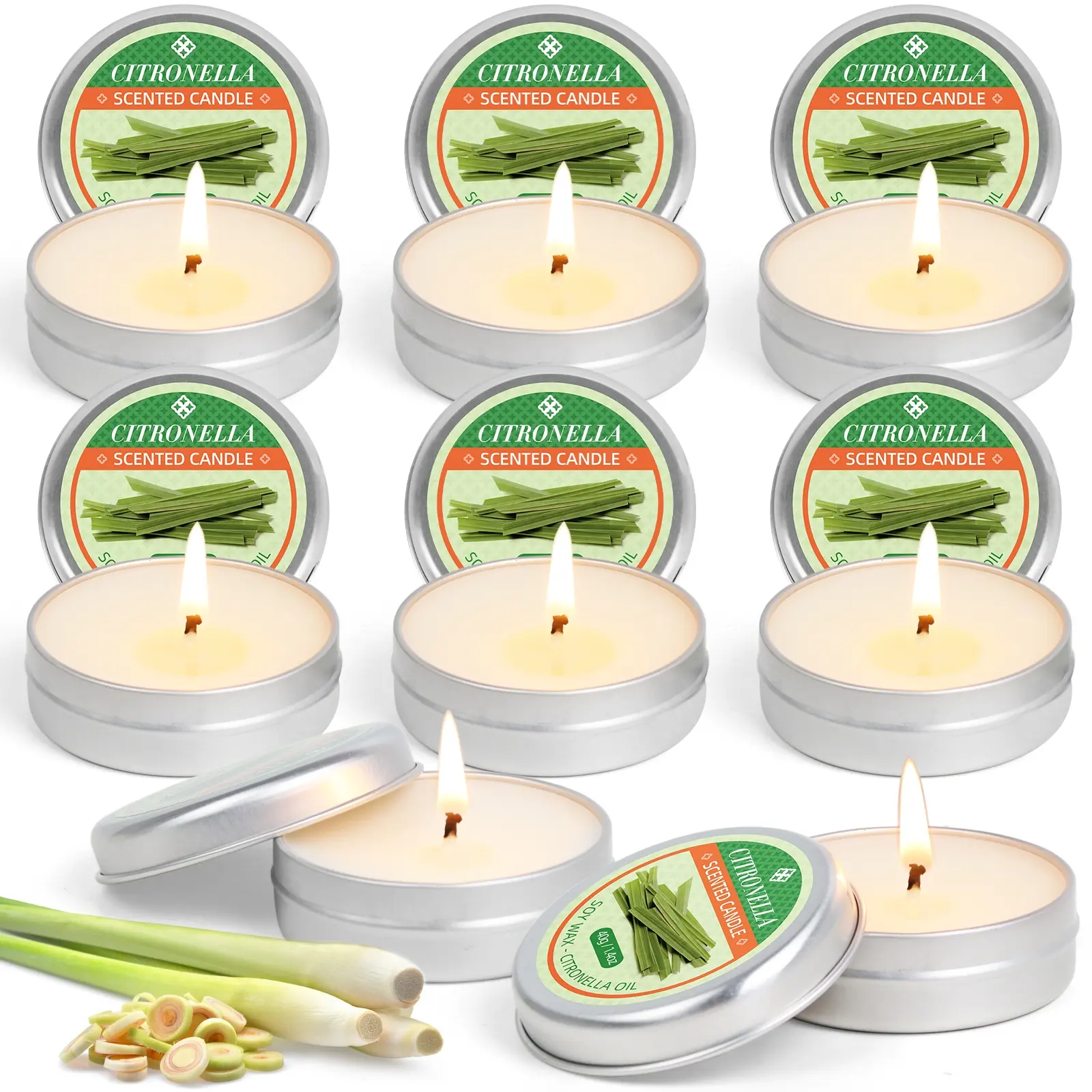 Citronella Candles for Outdoor and Indoor, Soy Wax Scented Candle, Lemongrass Scent Portable Tin Candle, Gift Set for Mother's Day, Christmas, Birthday, Ideal for Home, Garden, Patio, Camping, 8 Packs