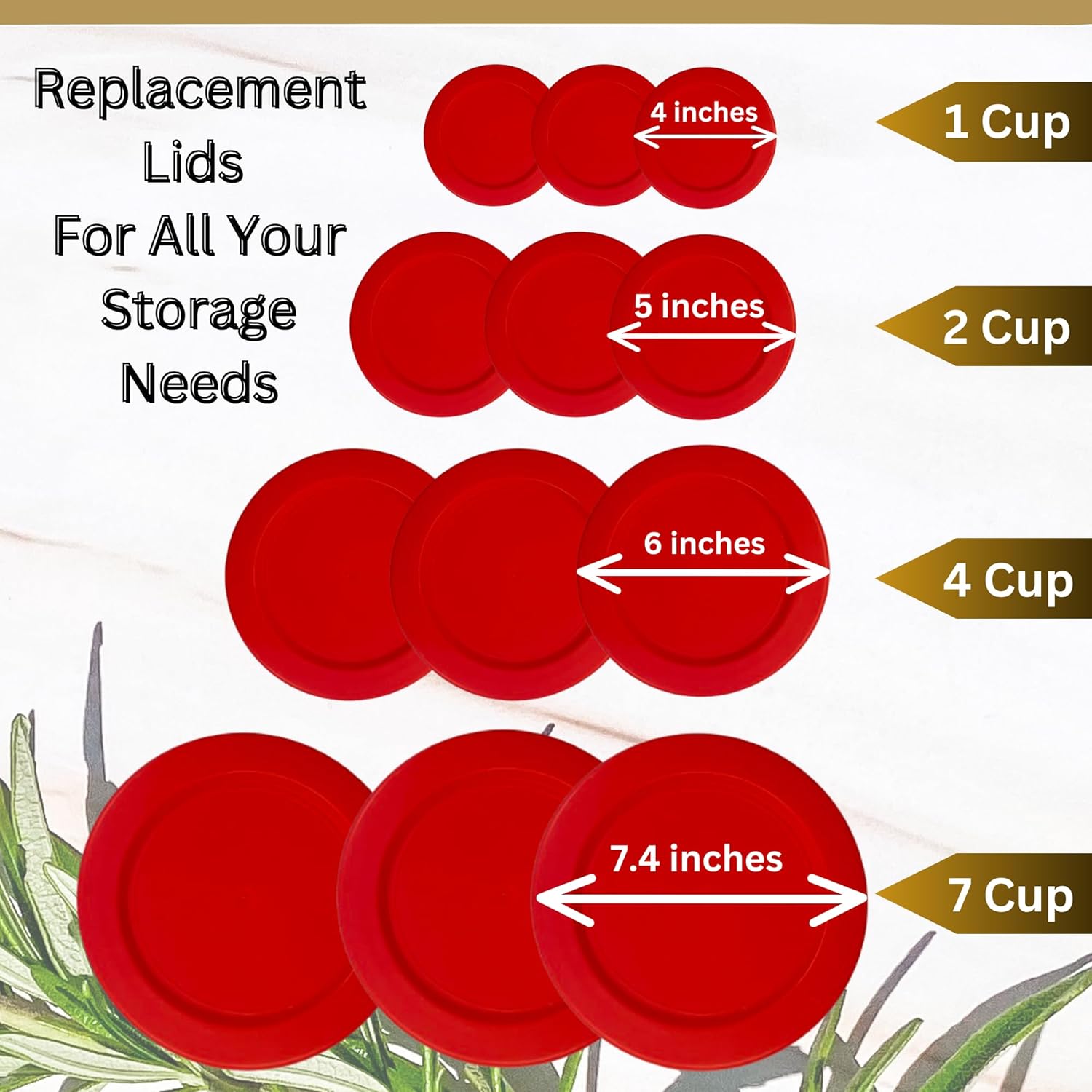 1, 2, 4 & 7 Cup Replacement Lids/Covers for Pyrex, Anchor Hocking &  Storage Bowls *Lids Only - Glass Container Not Included* (12 Pack *Three of Each Size*, Red)