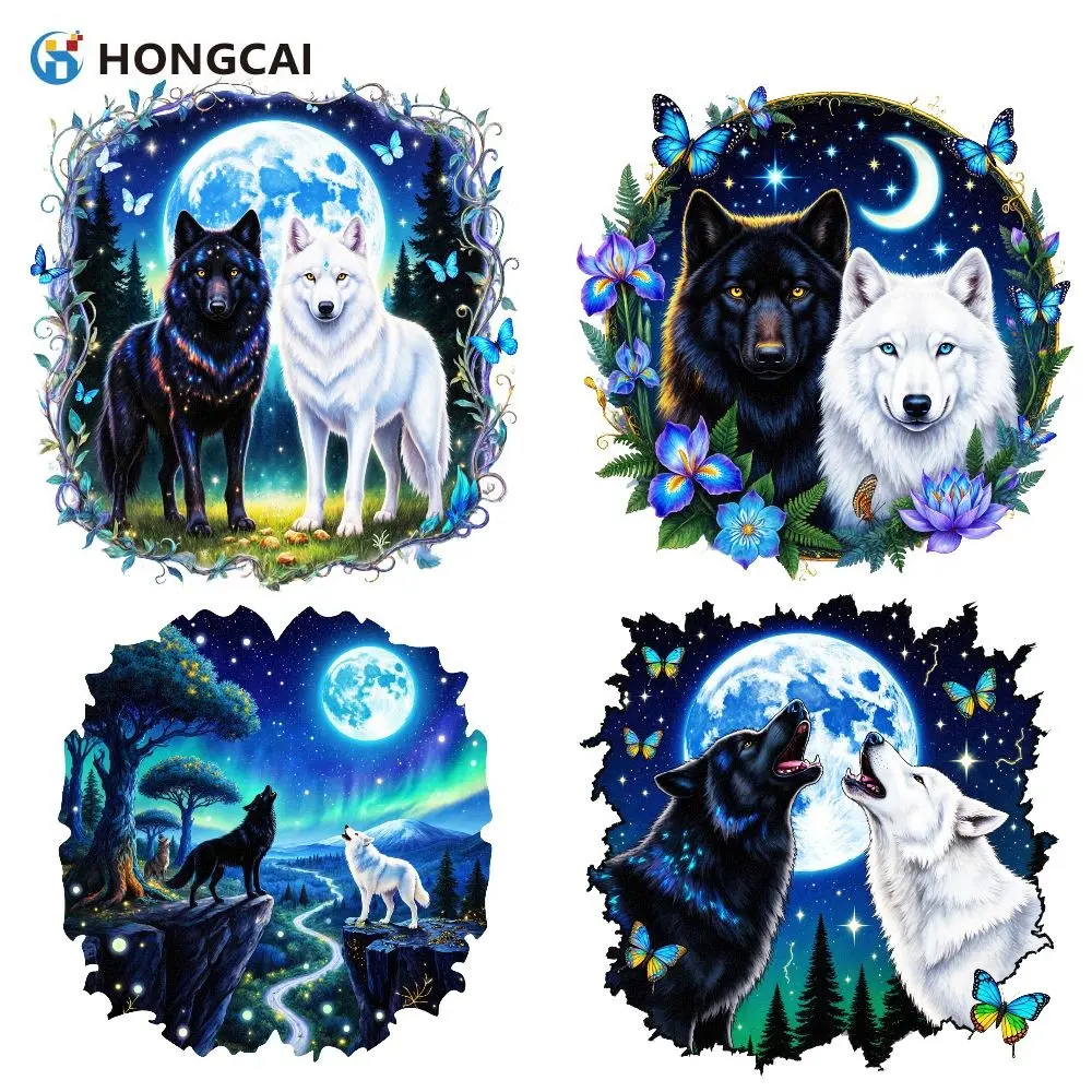 Moonlight Dual Wolf Heat Transfer Sticker, DIY Clothes Customization Tool, Water-Resistant, Fade-Proof, Easy for Beginners
