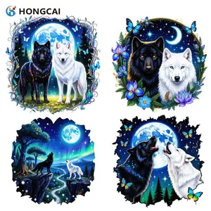 Moonlight Dual Wolf Heat Transfer Sticker, DIY Clothes Customization Tool, Water-Resistant, Fade-Proof, Easy for Beginners