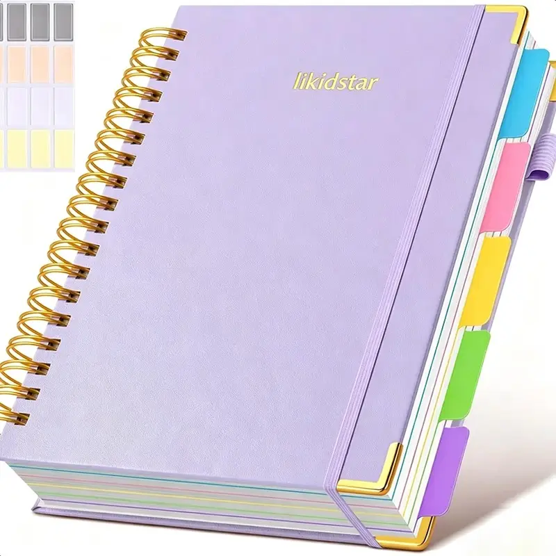 Hardcover Spiral Notebook with Removable Dividers, 300 Pages Leather 5-Subject, 8x10 Inch Large Format, Ideal for Work, School, Travel Diary