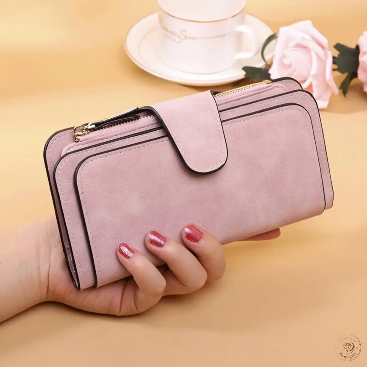 Women’s Matte PU Leather 3-Fold Long Wallet, Multi‑Compartment Snap Button Clutch Purse With Zipper Pockets, Large Capacity Card Holder, Elegant Slim Accessory For Daily Commute And Shopping Outings,Summerwins