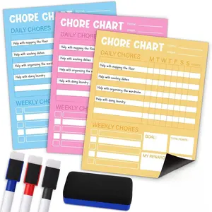 3 count Chore Chart for  Multiple   Dry Erase Chores Charts with Markers and Blackboard Erasers for Fridge Family  Task Board (Classic,Dark Color)