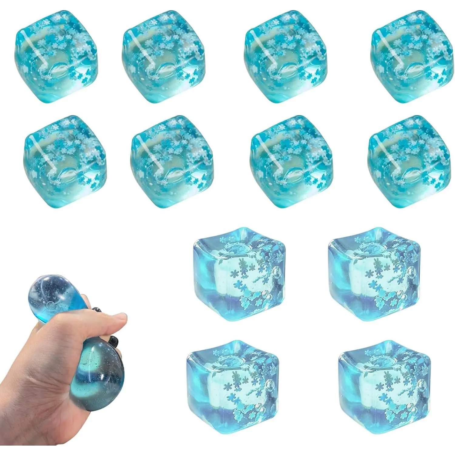 Ice Cube Squishy Toy, Stress Cube - Ice Cube Stress Balls with Snowflakes Inside, Slow Rising Cubes Stress Balls for Adults Kids, Nice Cubes Squishy for Party Favors (12PCS)