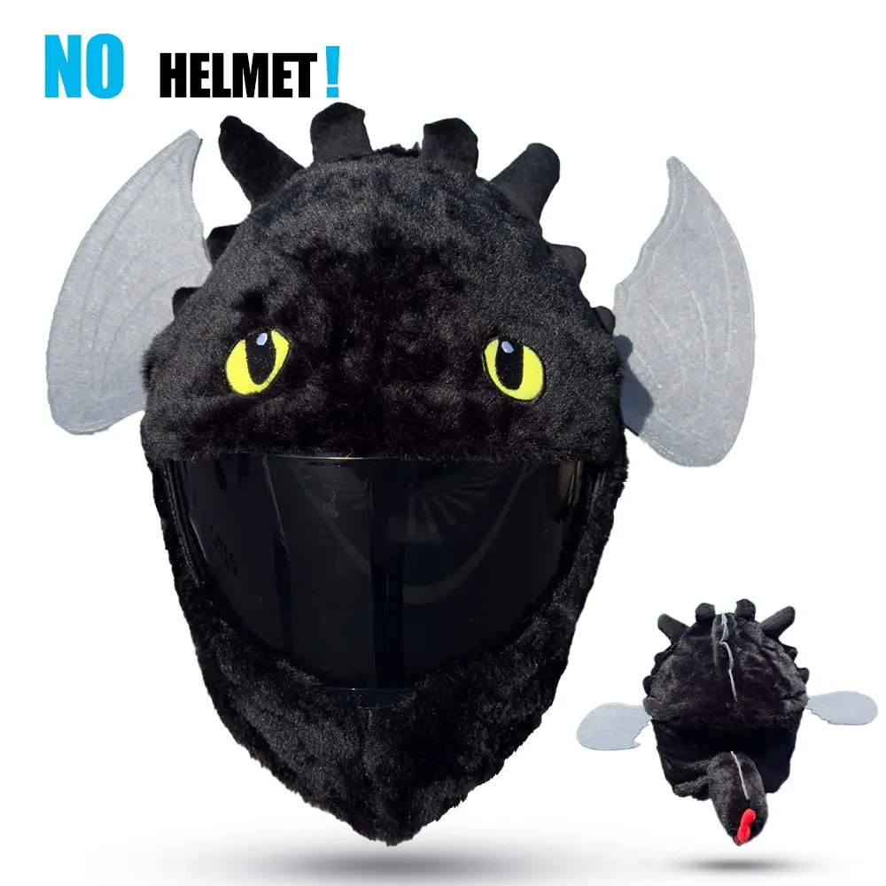 Dragon Toothless Plush Helmet Cover, Motorcycle Full Helmet Cartoon Protector, Fun Decorative and Unique Bike Riding Helmet Decoration Set