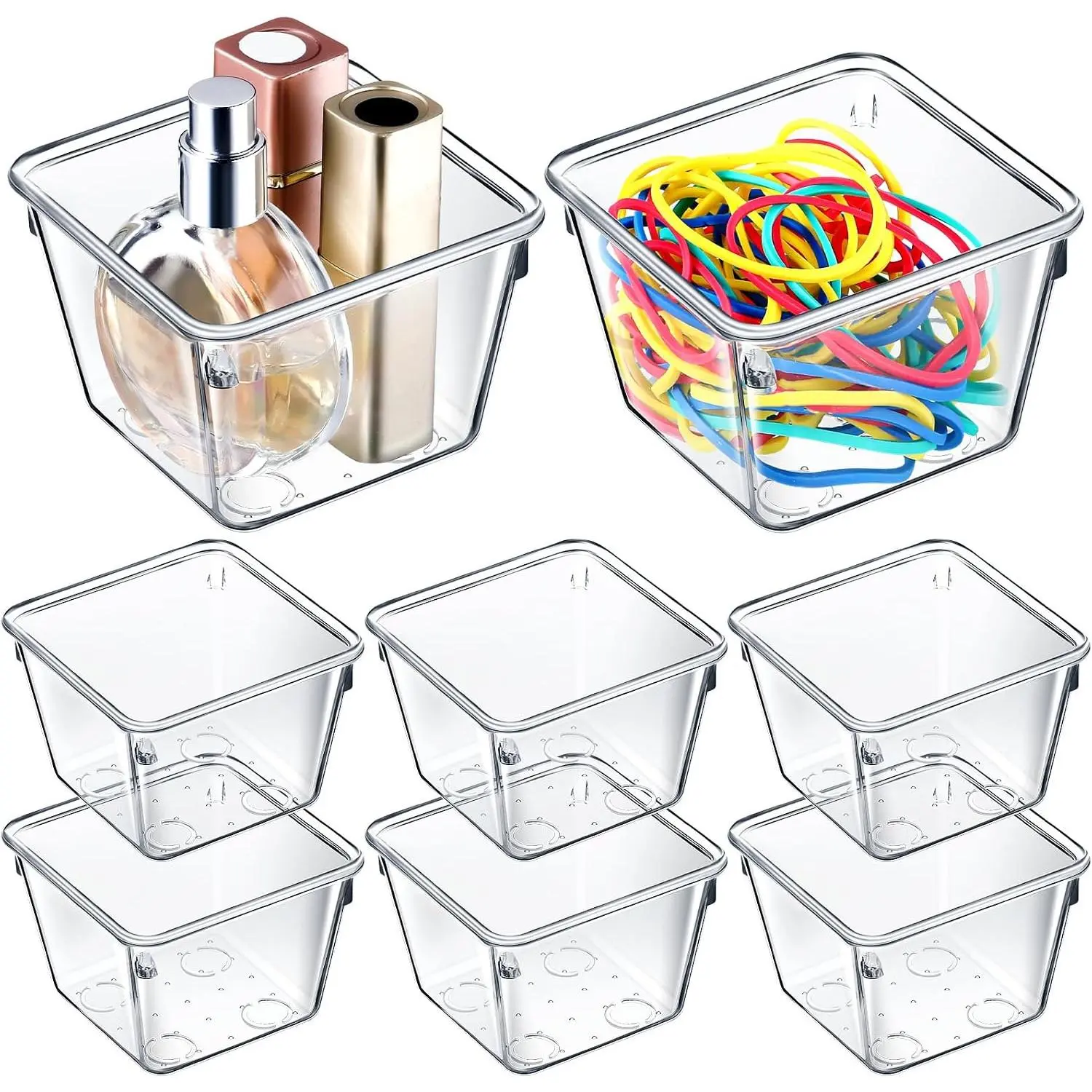 8 count Stackable Clear Drawer Organizer Set 3" x 3" x 2" Small Makeup  Storage Bins Office Desk Drawer Dividers Container Organization for Makeup  Office Bathroom Kitchen Utensil