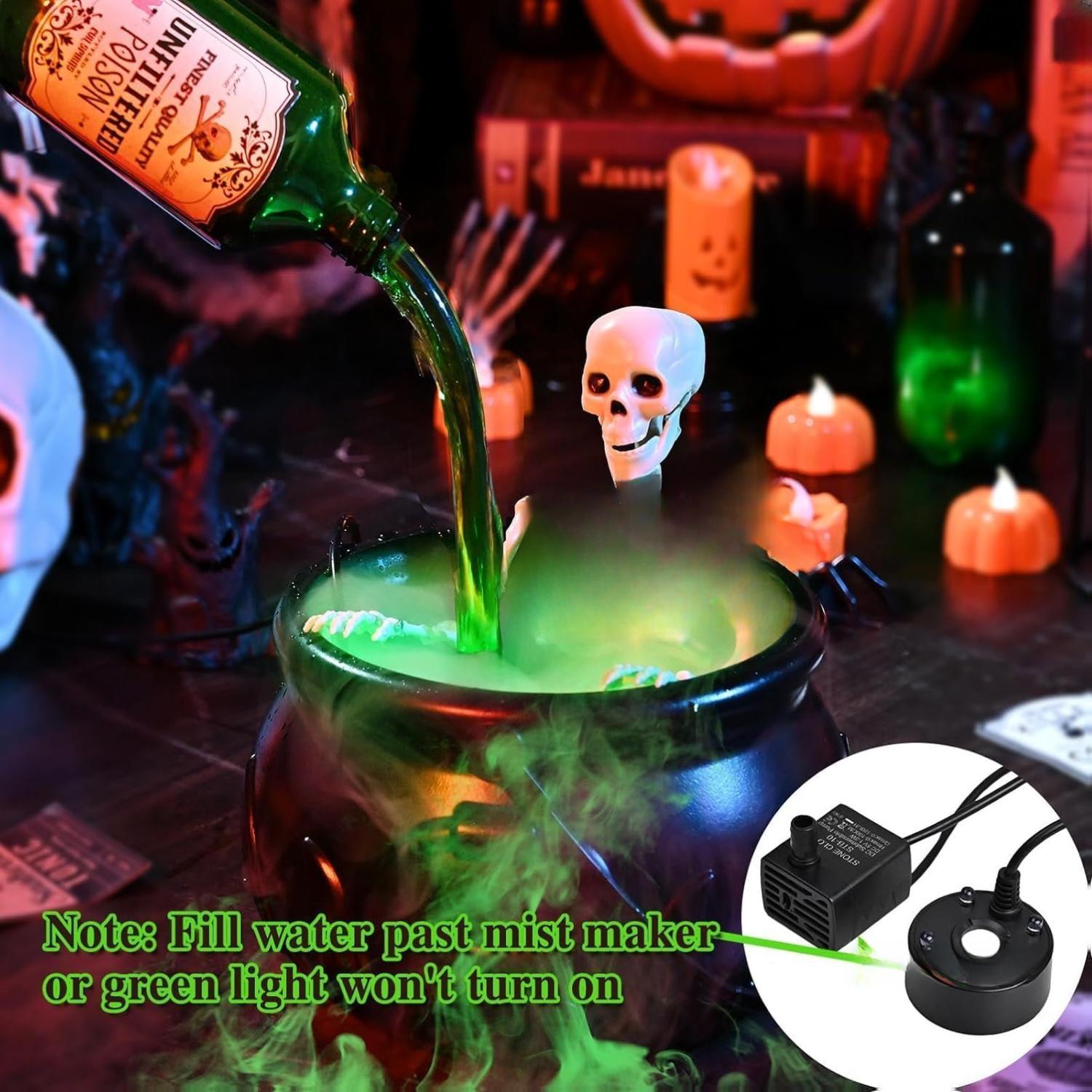 Halloween Decorations Indoor - Cauldron Halloween Decor with Magic Floating Potion Bottles and Diffuser - Black Plastic Witches Bowl Hocus Pocus Party Decoration for Spooky Vintage Home Kitchen Table