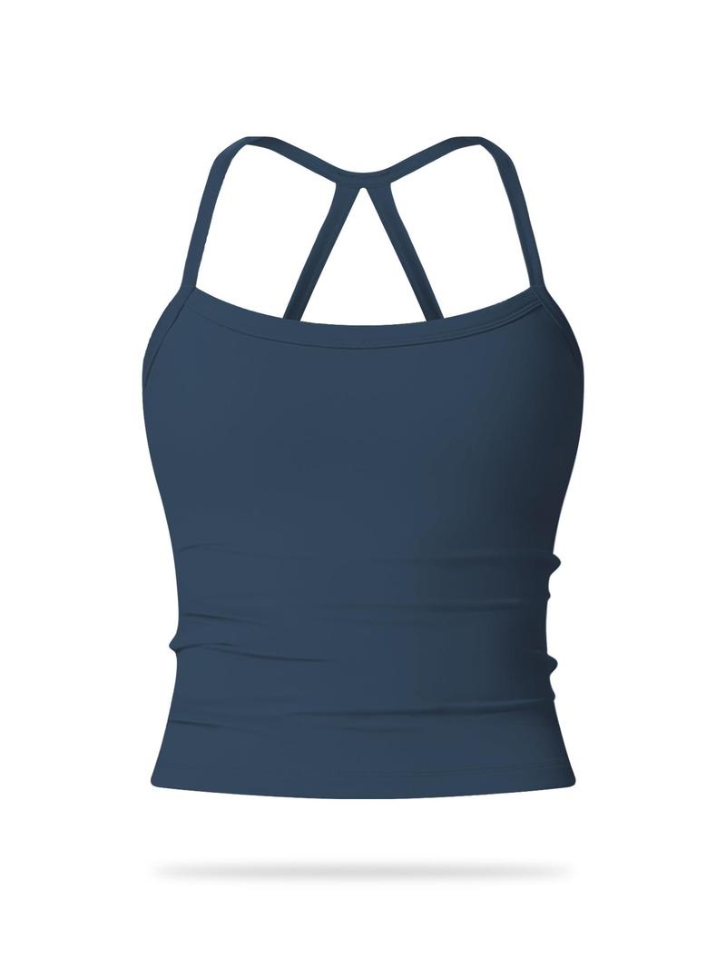 Women's Solid Backless Sports Cami Top, Quick Drying Breathable, Ladies' Sportswear Gym Clothes for Indoor Outdoor Wear, Workout Tops, Hollow Back Activewear