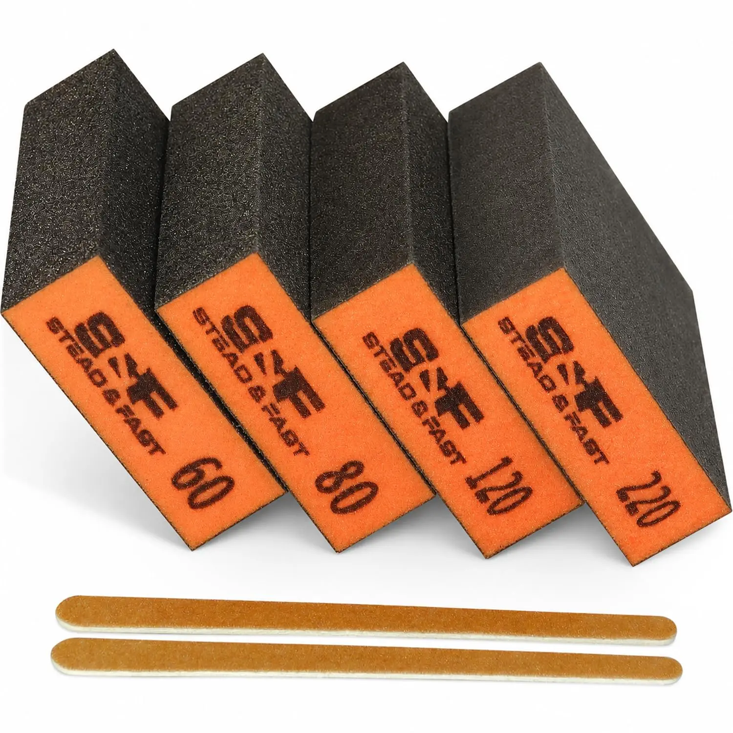 Sanding Sponge 60 80 120 220 Grit 4 count with 2 Emery Board |  Elasticity,  PU Glue Formulation, Flexible and Durable, Wet and dry, for , Metal, Drywall, Kitchen