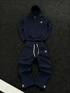 Men's Streetwear Embroidered Hoodie Set, Spring & Fall Loose Fit Jacket, Straight Leg Sweatpants, Two-Piece, Casual Fashion, Outfit, Menswear