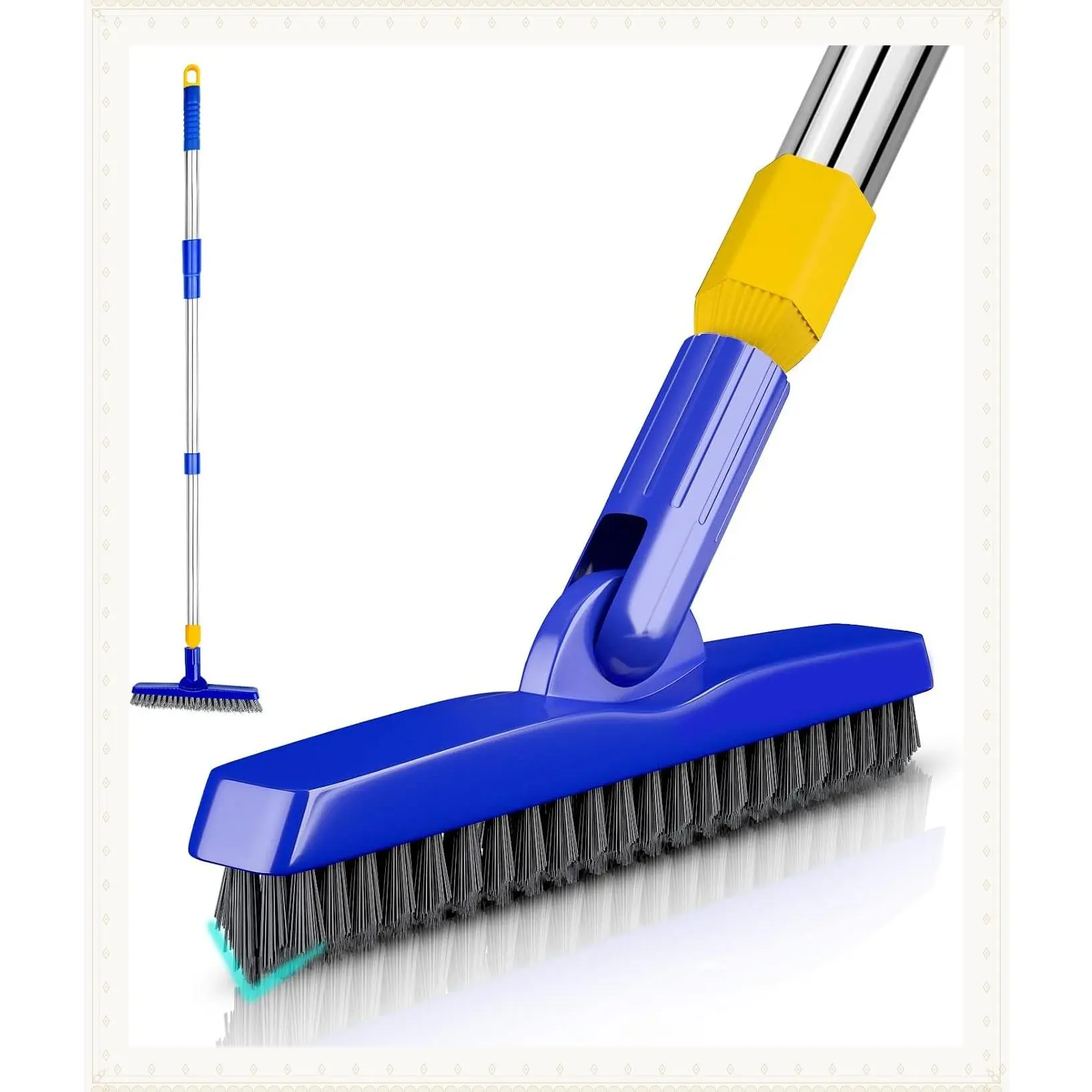 Grout Brush with Long Adjustable Handle, Swivel V-Shape Scrubber with Stiff Bristles for Deep Cleaning Tile Grout, Shower, Kitchen & Hard-to-Reach CornersGift