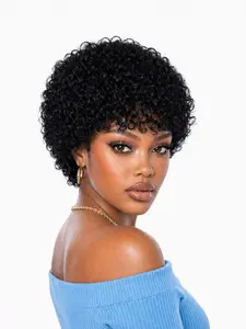 8inch Natural Afro Curly Premium Human Hair Wig with Bangs, Short Kinky Curly Glueless Wig for Women, Soft Lightweight Everyday Wear
