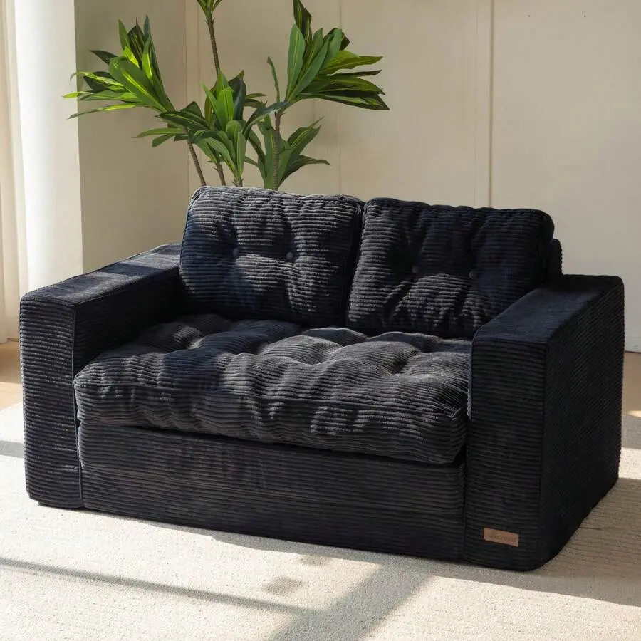 Convertible Pull‑Out Double Sofa Bed, 2‑in‑1 Folding Sofa Bed with High‑Density Sponge, Foldable Floor Sofa with Pillows for Living Room, Bedroom & Study