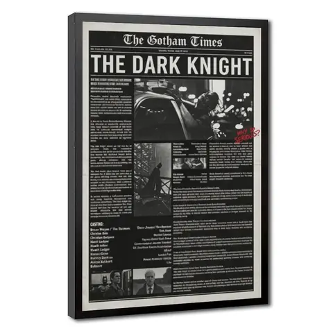 Dark Knight Gotham Times Newspaper Batman Movie Canvas Wall Art Print - Vintage Minimalist Unique Room Decor, Hanging Artwork for Man Cave, Bedroom