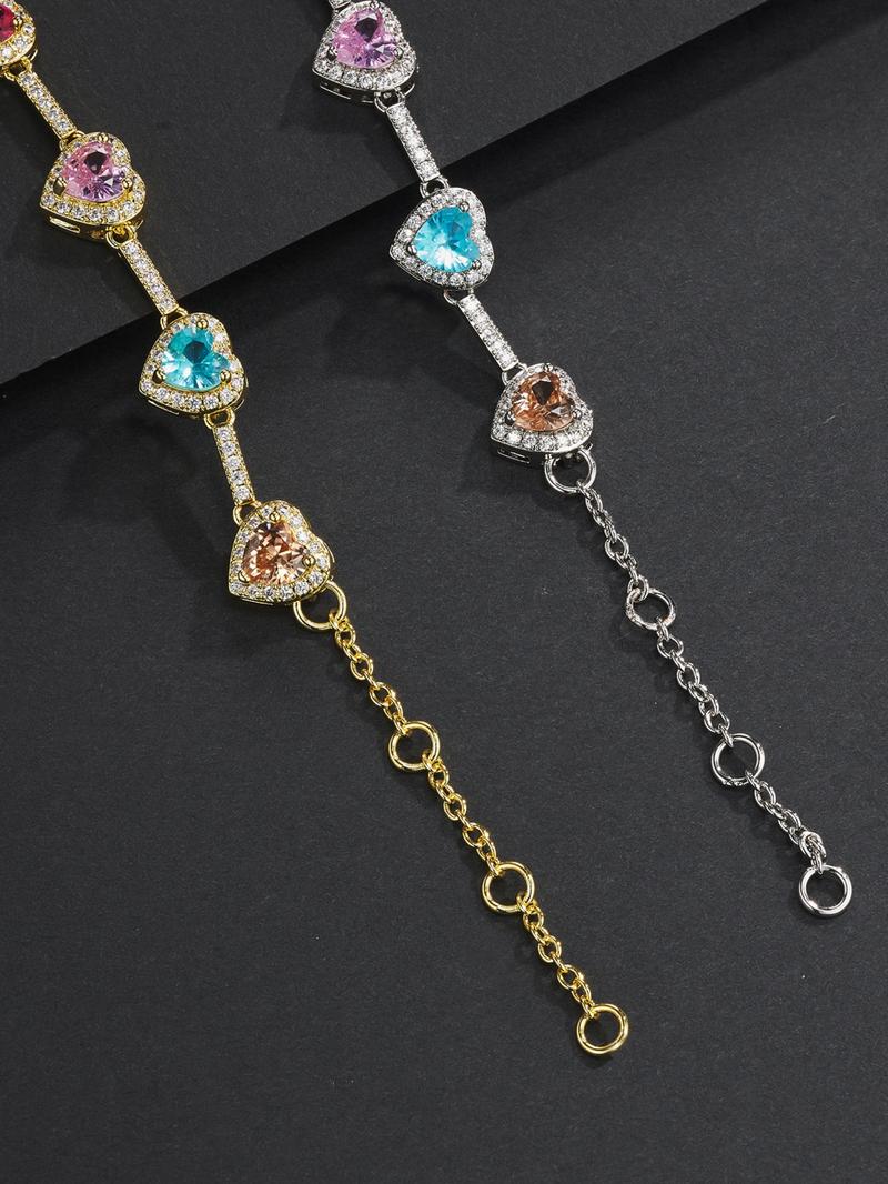 Colorful Heart Design Adjustable Anklet, Fashionable Jewelry for Women & Girls, Fashionable Jewellery Accessories, Trendy All-match & Exquisite Jewelry for Birthday Charms Gift, Jewelry Gifts