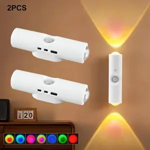 2 PCS Motion Sensor LED Night Lights - 7-Color Gradient Ambient Lighting, USB Rechargeable Magnetic LED Wall Lamps for Bedroom, Entryway (USB & Mobile Lights, Universal Electronics Accessory)